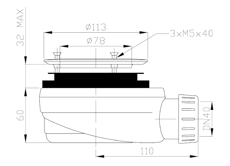 GELCO vaničkový sifon, průměr 90mm, DN40, nízký, pro vaničky s krytem PB90EXN MINUS